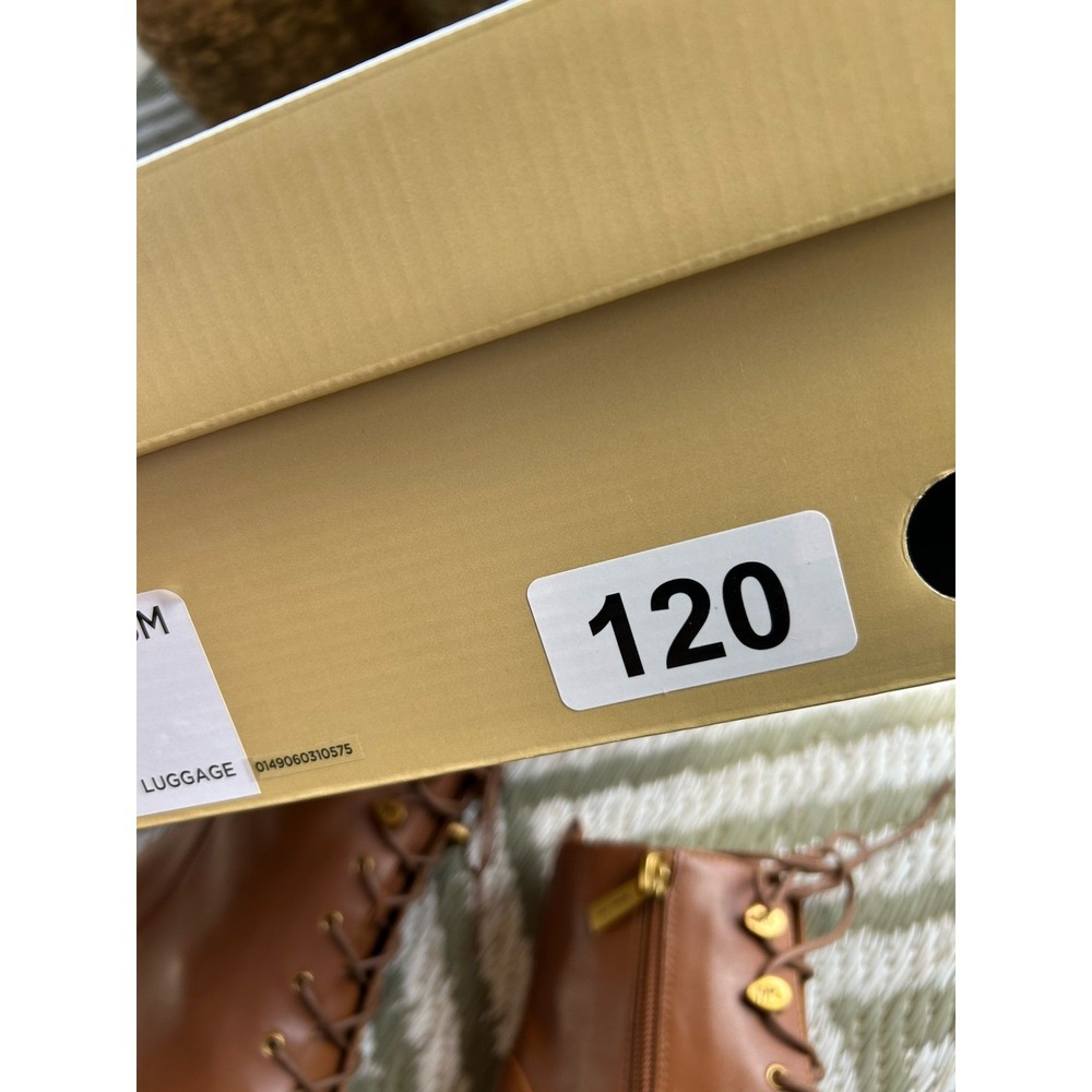 New In Box Michael Kors Kyle lace up bootie color: luggage Size 7.5 - Picture 6 of 9